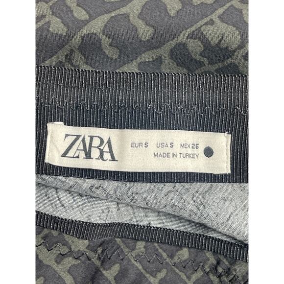 Zara Women's Black Green Silky Satin Printed Midi Maxi A-Line Slip Skirt Size S - Picture 3 of 3